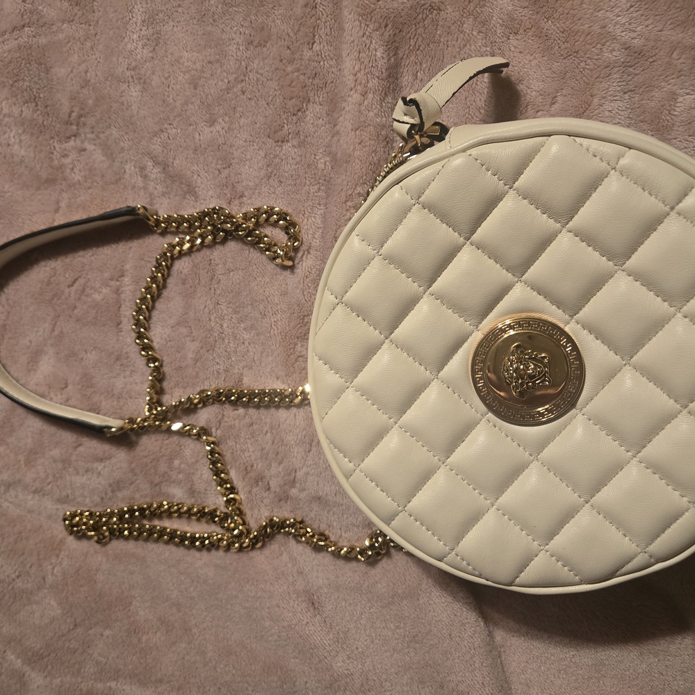 Versace White and Gold Quilted Crossbody Bag